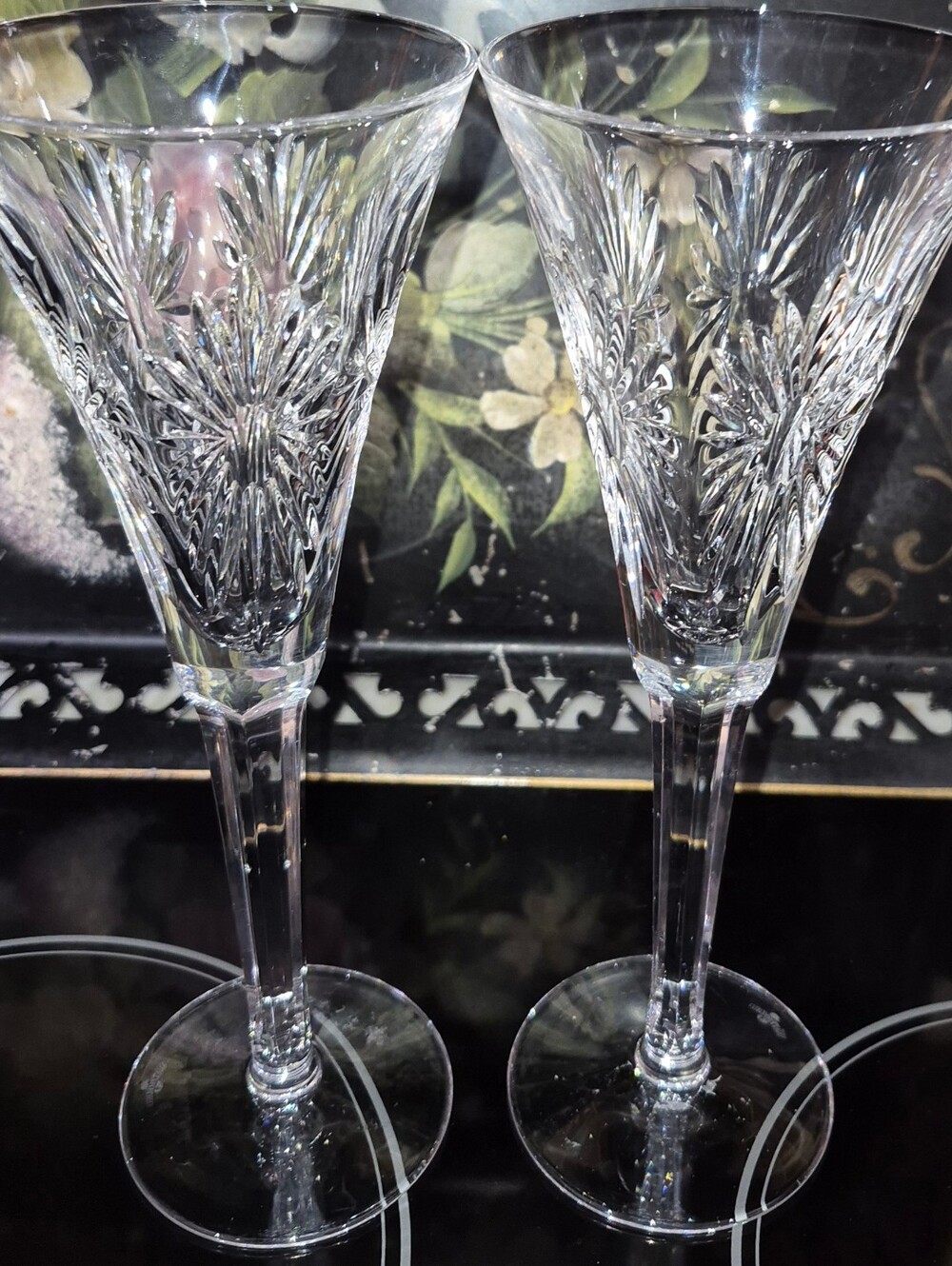 Pair of Vintage Waterford Crystal Millennium "Health" Champagne Flutes